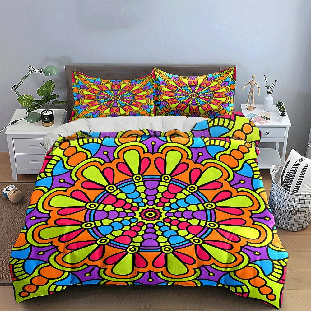 Colorful Mandala Pattern Home Decor Set Exquisite Three-Piece Bedding Set Gift For Kids And Adults
