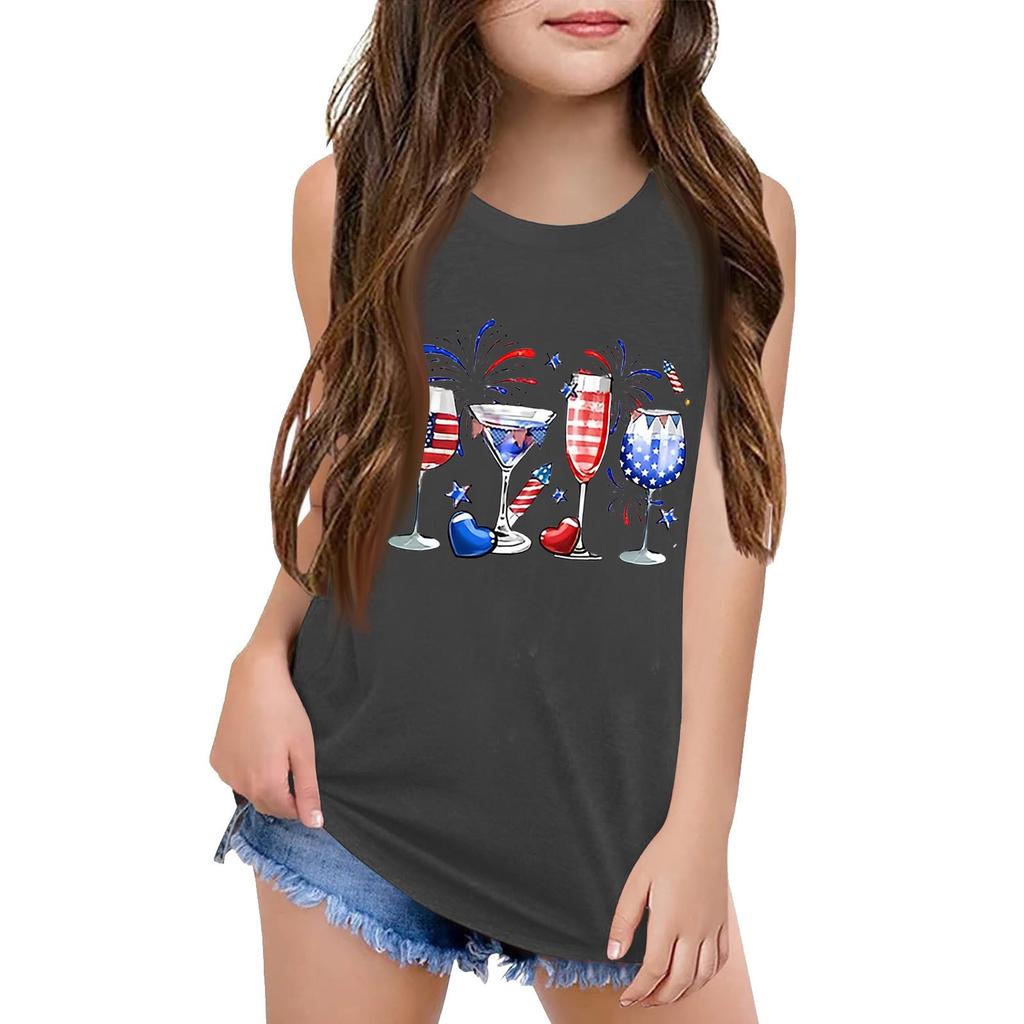 Girls Kids Summer Crewneck Sleeveless Shirts Tank Tops