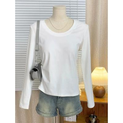Simple Collar Straight Shoulder Bottoming Shirt Women's Autumn Slim and Thin White Long-sleeved Shirt with Basic Versatile Top