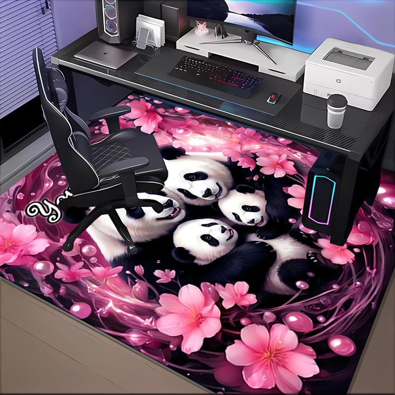1PC Custom Name Panda Family Flowers Theme Floor Mat Ideal for Living Room, Game Rooms, Office, Bedroom, Floor Mat Playful Design