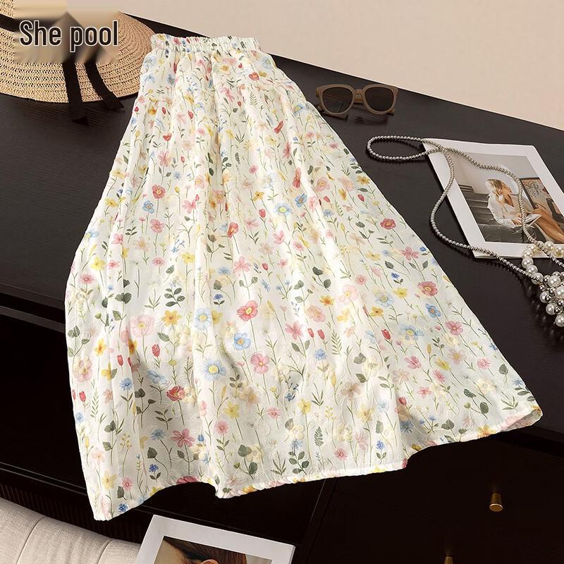 

Women s Floral Print High-Waist A-line Maxi Skirt OS