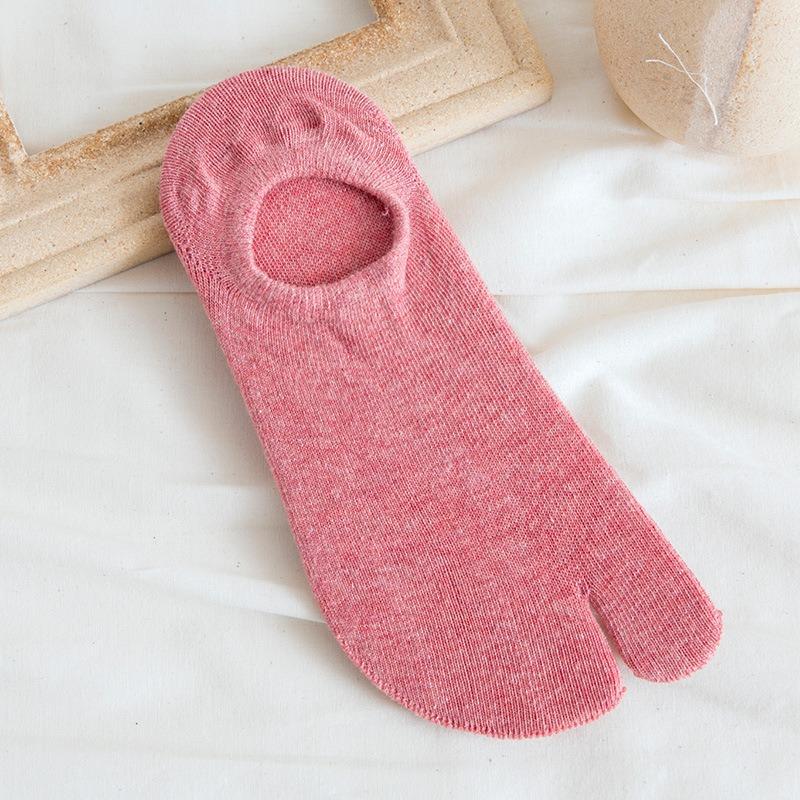 5 Pairs of Women's Summer Pure Cotton Shallow Mouth Silicone Anti Slip Invisible Two Toe Boat Socks