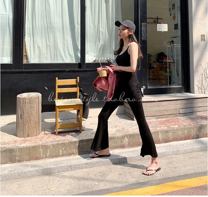 Same-Day Shipping: Cozy Korean Fashion Set – Soft Black Camisole + Relaxed Fit Long Pants