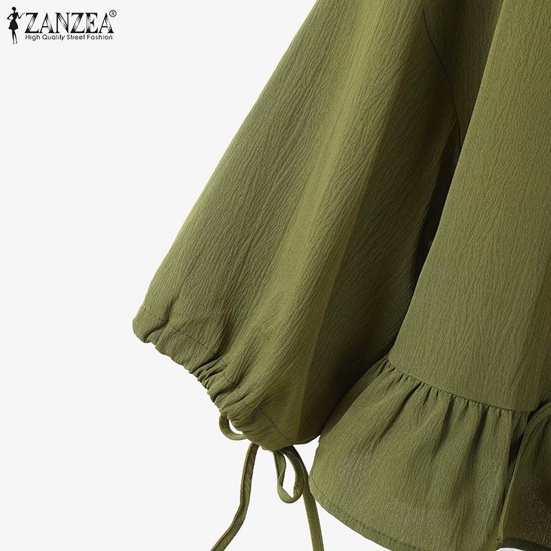 ZANZEA Women Summer Round Neck Long Sleeve Tie Blouse A-Line Skirt Sets