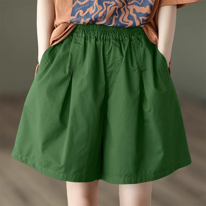 ZANZEA Women Casual Elastic Waist Pockets Pleated Solid Color Loose Shorts