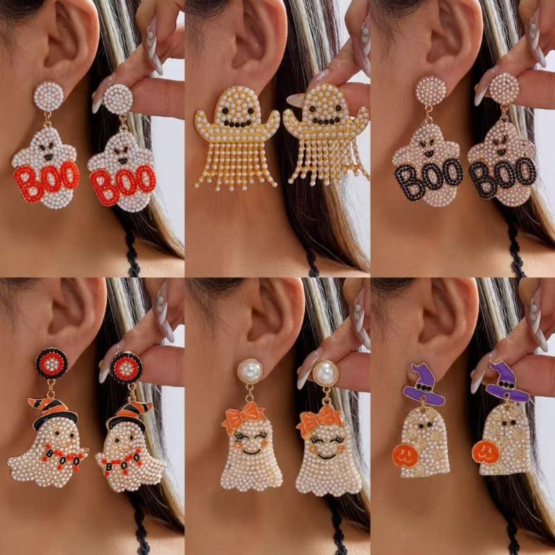 Alloy Halloween Earrings Pair, Holiday Accessory with Embellished Front for Party Outfits, Dress Up Looks and Photos