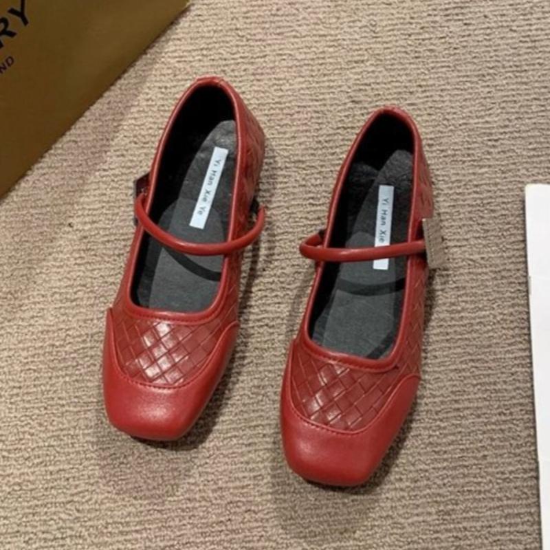 Retro square toe flat shoes for spring summer new women's solid color versatile casual breathable single shoes