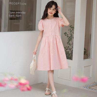 Mother-Daughter French Sweet Cotton Princess Dress - Girls' Short-Sleeved Summer Slim-Fit