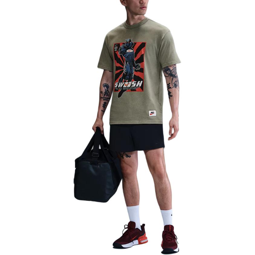 Nike Swoosh Max 90 Bawełniana Luźna Oddychająca Koszulka z Krótkim Rękawem Męska Top Jasno-Wojskowa-Zieleń HJ3673-320