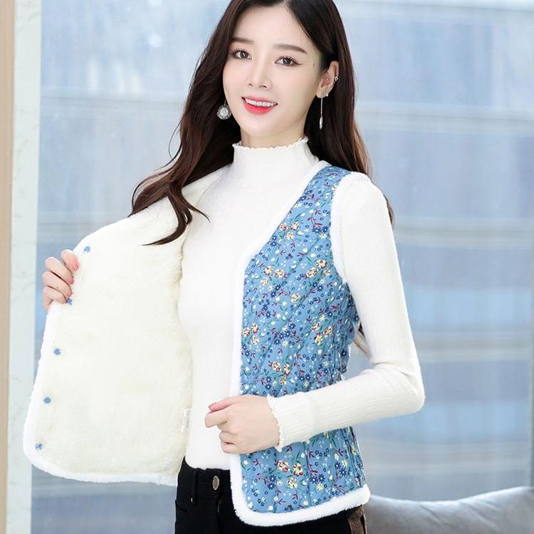 Winter Versatile Floral Print Cotton Vest for Women Warm Clothes