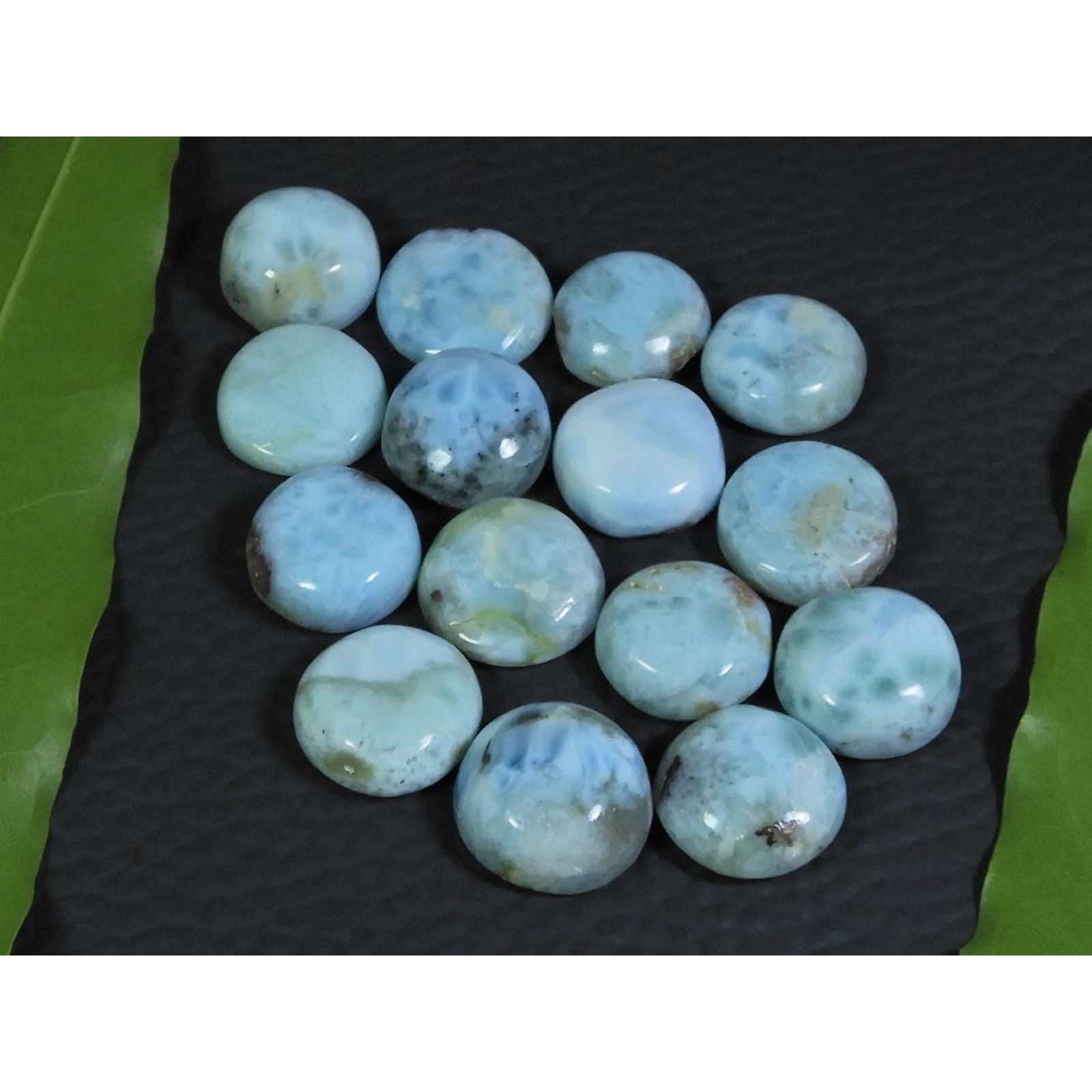 

11MM Natural Larimar Pectolite Round Cabochon Loose Gemstone 15Pcs Lot 75Cts A-407