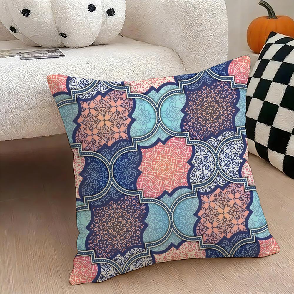 Mandala Style Decorative Cushion Cover Natural Linen Double Sided Print Throw Pillow Case for Sofa Couch Home Decor