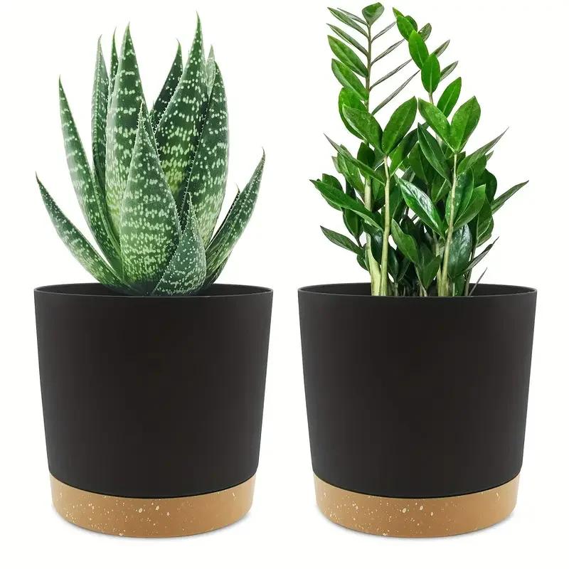2Pcs Planters for Indoor Plants with Drainage Holes and Removable Base,Saucer Modern Decorative for Outdoor Garden Planters