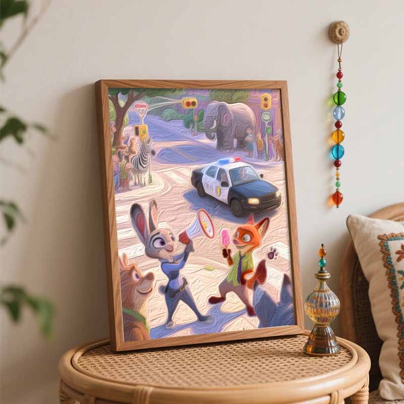 Disney Digital Oil Painting Art Kit Zootopia Police Fox Bunny Street Scene Handmade Coloring Painting Home Decor
