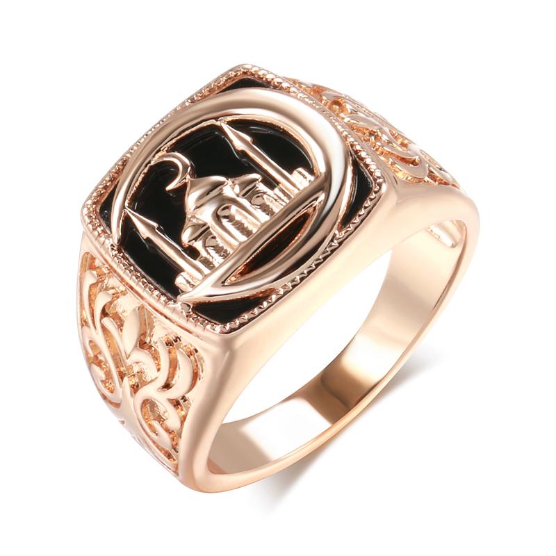 

Punk Black Stone Square Castle Men Ring Fashion Rose Gold Color Accessories High Quality Daily Fine Jewelry 12