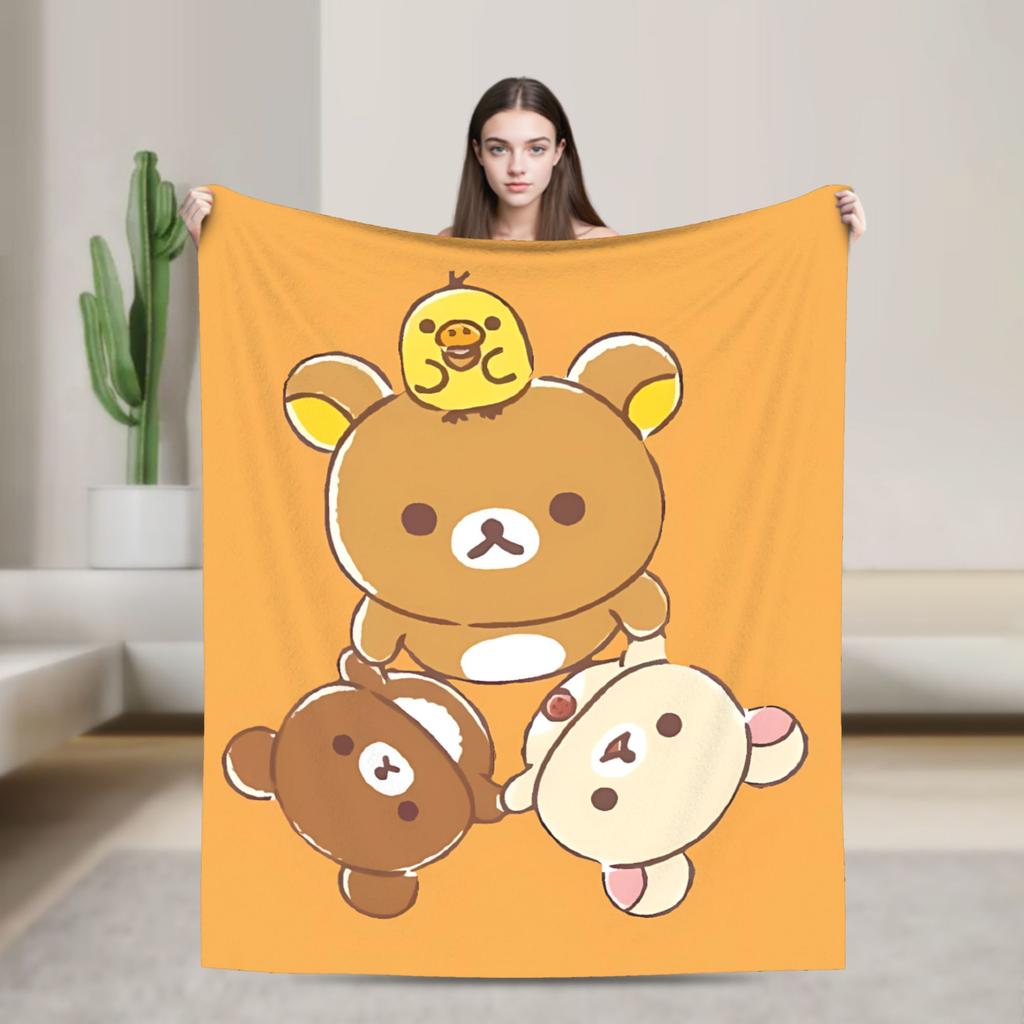 Rilakkumas and Friends Plush Blanket Kids Adult Flannel Bedding Throws For Home Decor Warm Soft Custom Quality Bedspread Gift