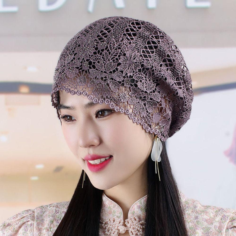 Flowers Lace Hat Casual Sun Visor Breathable Skullies Hat  Women