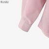 ZANZEA Women Casual Turn Down Collar Long Sleeve Loose Stripe Blouse