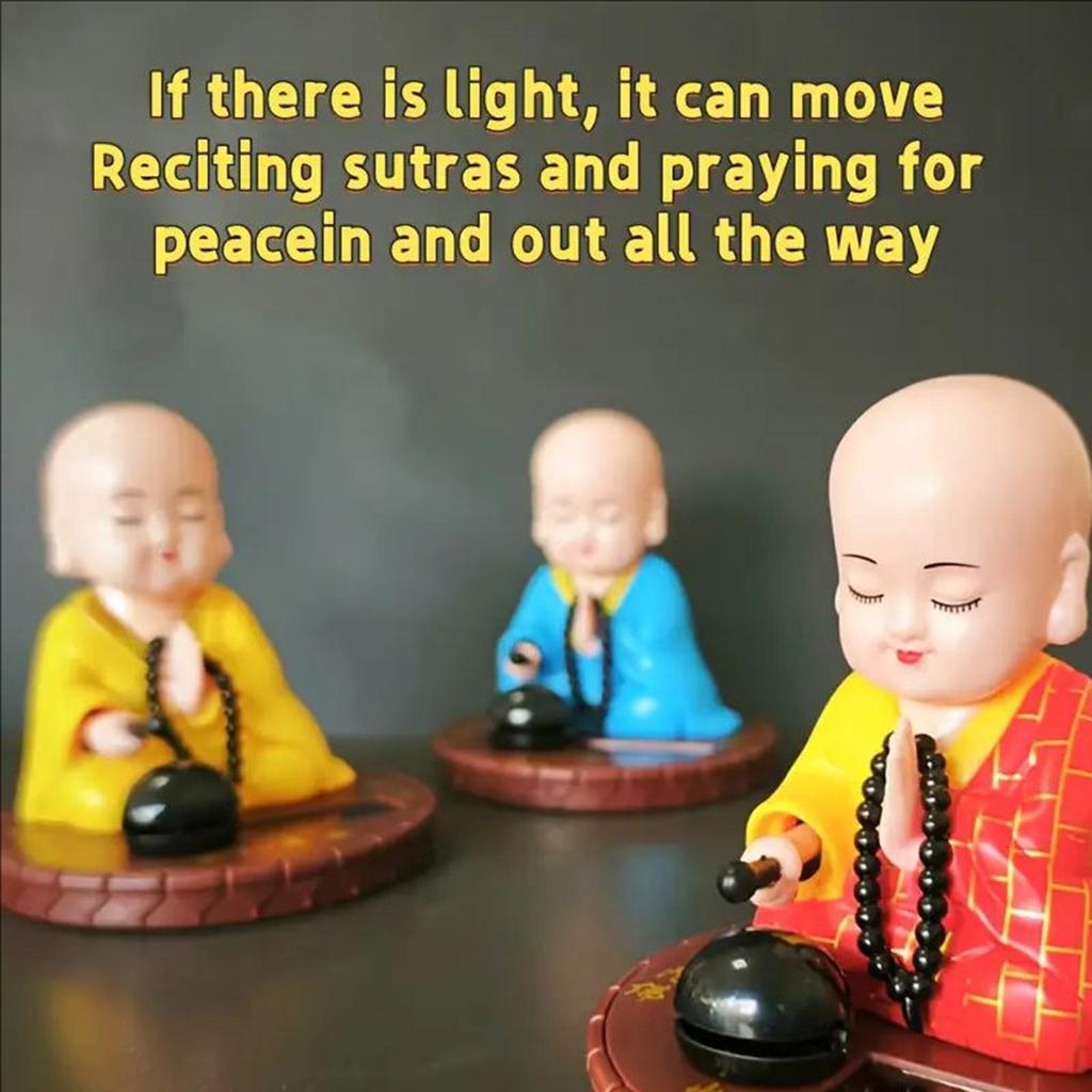 Solar Powered Buddhist Monk Head Nodding Car Dashboard Decors Ceramic Sculpture For Good Luck And Fortune