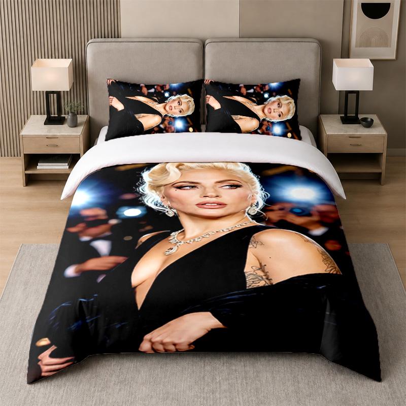 3Pcs Bed Set,Lady Gaga 1 Duvet Cover and 2 Pillowcases, Printed Bedding Decor For Guest Room