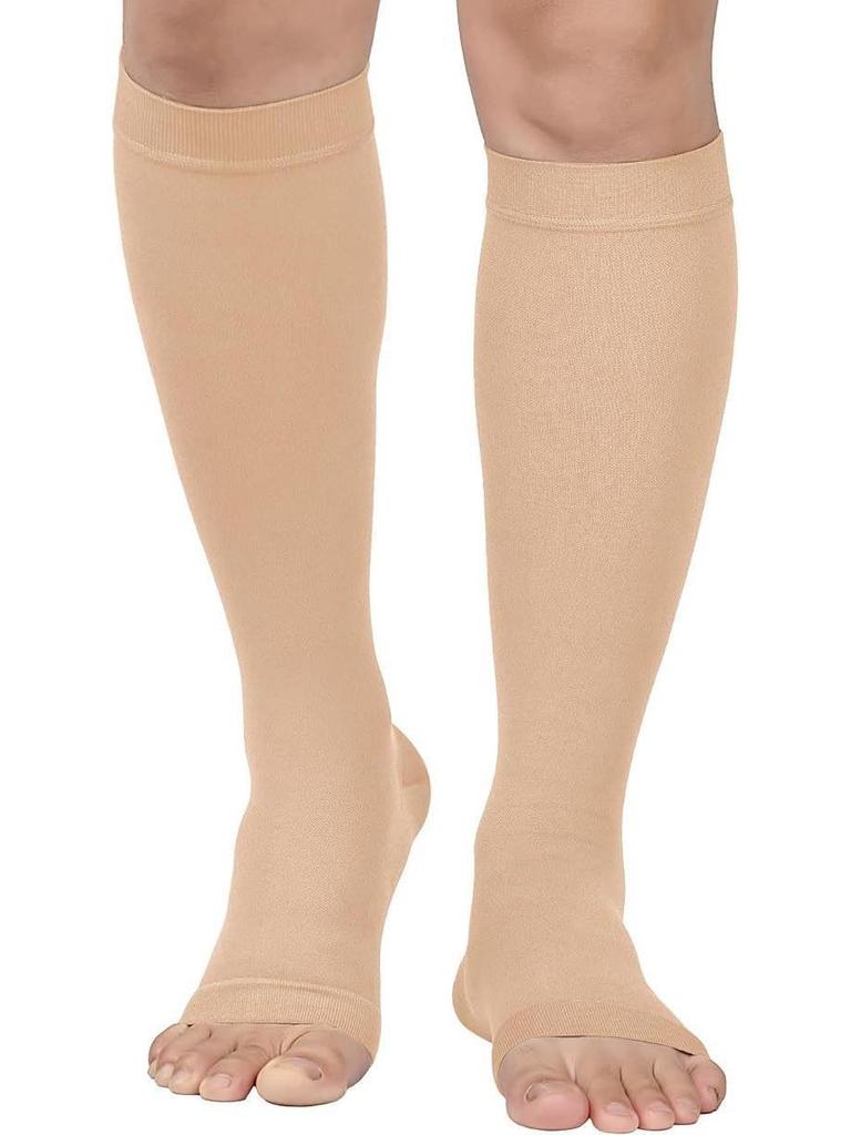 Open-Toe Compression Socks: Women's Zippered Venous Calf Support for Sports