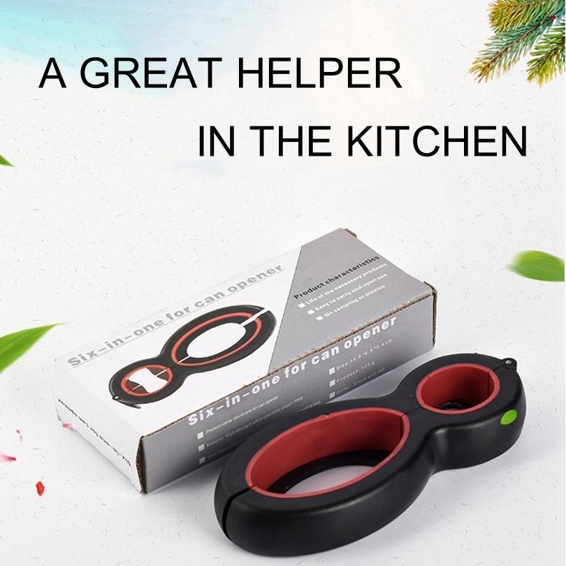 Stainless Steel 6 in 1 Adjustable Multifunctional Opener Heavy Duty Can Jar Ergonomic Kitchen Tool