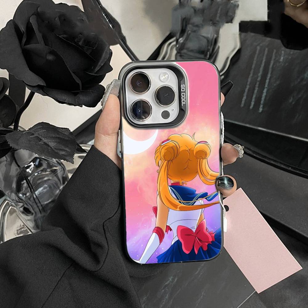 Cartoon I-Sailor M-Moon Phone Case For iPhone17, 16,15,14,13,12 Pro Max Black Candy Matte Shockproof Cover