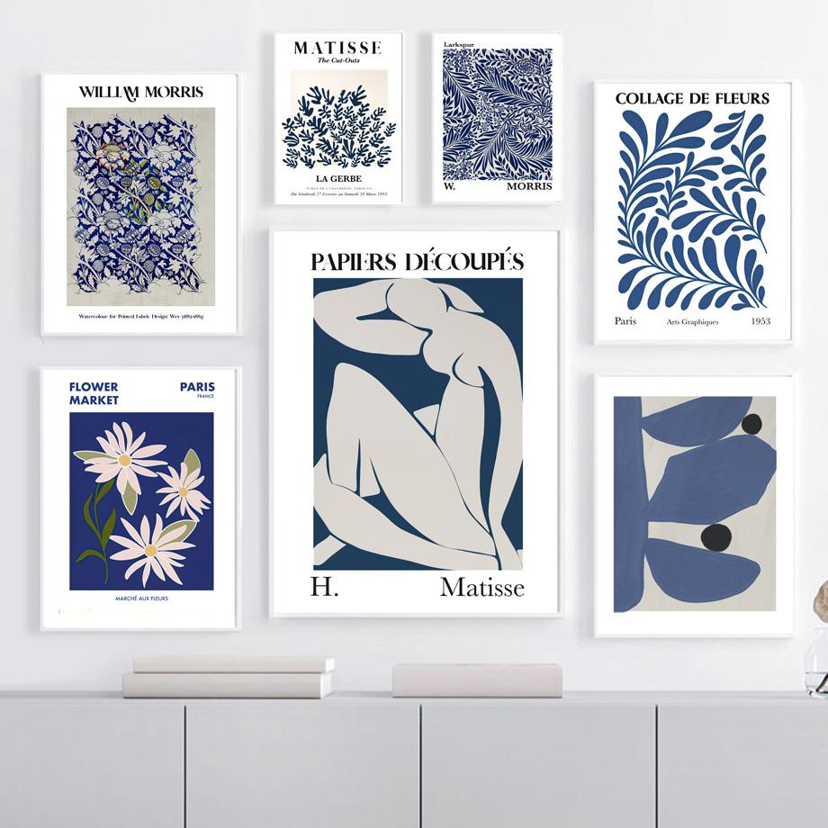Navy Blue Abstract Matisse William Morris Wall Art Print Canvas Painting France Flower Nordic Posters Decor Pictures Living Room