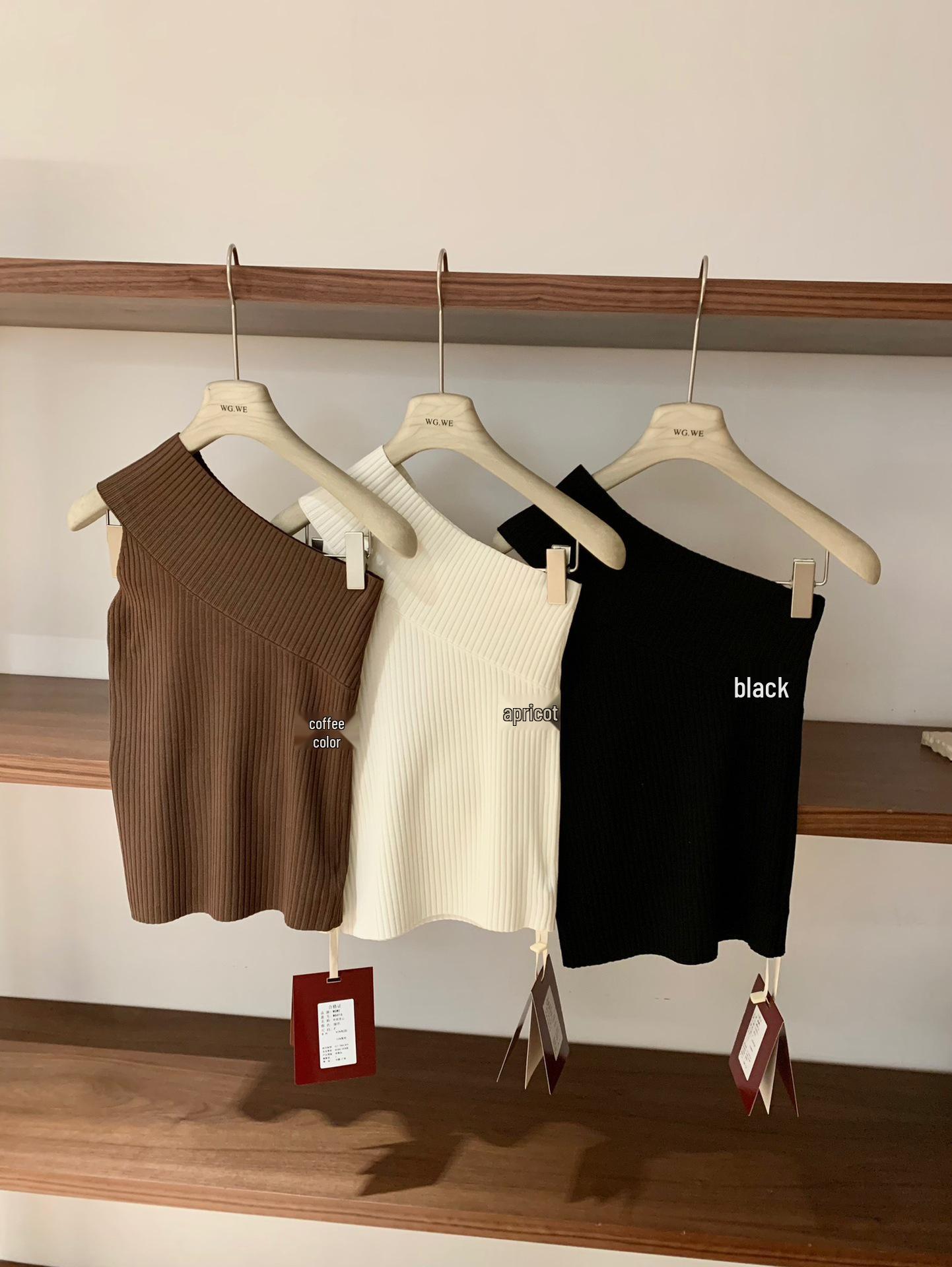 Irregular One-Shoulder Knit Vest - New Spring/Summer Spicy Girl Collection One Size чёрный