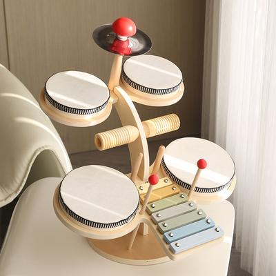Children's Wooden Percussion Kit Drums Boys Girls Simulation Jazz Drums Orff Percussion Instruments 3-6 Years Old Toys