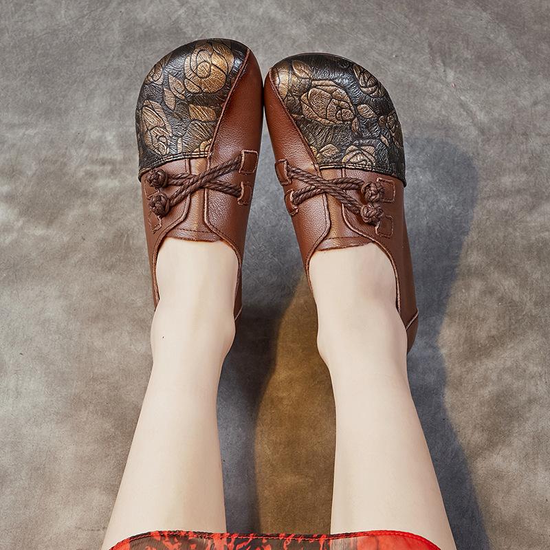 Women's Shoes New Autumn Flat-soled Mother Shoes First Layer Cowhide Medium and Old Non-slip Soft-soled Handmade Small Leather Shoes