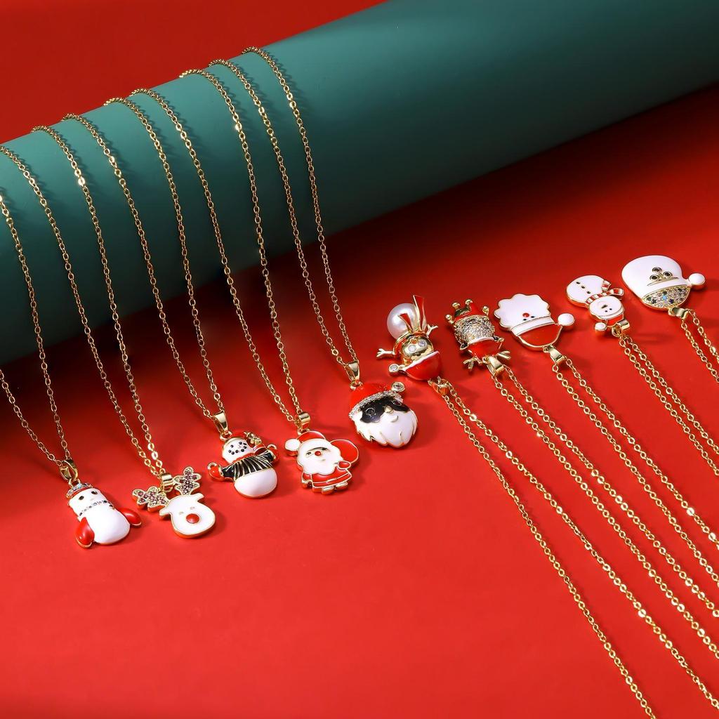 Women's Santa Claus Enamel Pendant Necklace, Non-Fading Rhinestone, Light Luxury Holiday Jewelry