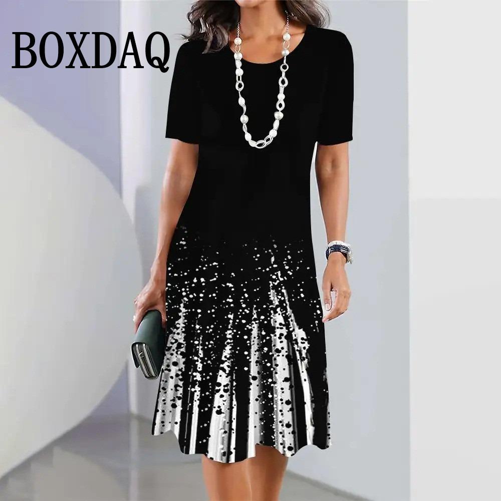 Plus Size Women Dresses Summer Fashion Gradient Printed Dress Casual Street Short Sleeve O-Neck Loose A-Line Dress Big Sizes