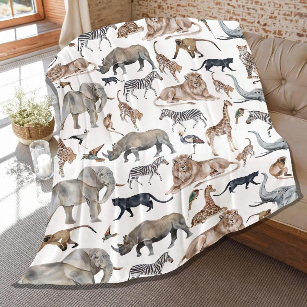 Cartoon Lion Elephant Animal Digitalprinted Polyester Velvet Flannel Cover Blanket Fleece Soft Sofa Cover Blankets for Beds