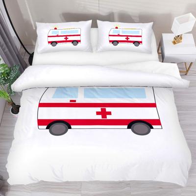 Krankenwagen Königin Bettbezug Weiß Cartoon Medizinisches Auto Bettwäsche-Set für Kind Krankenhaus Rettungsfahrzeug Polyester Bettdeckenbezug