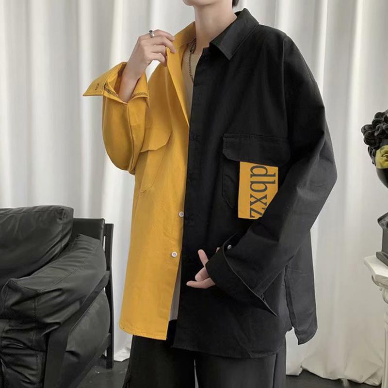 IELGY Hong Kong Stil Farbe Passenden Langarm Hemd Männlichen Koreanischen Stil Lose Trend Casual