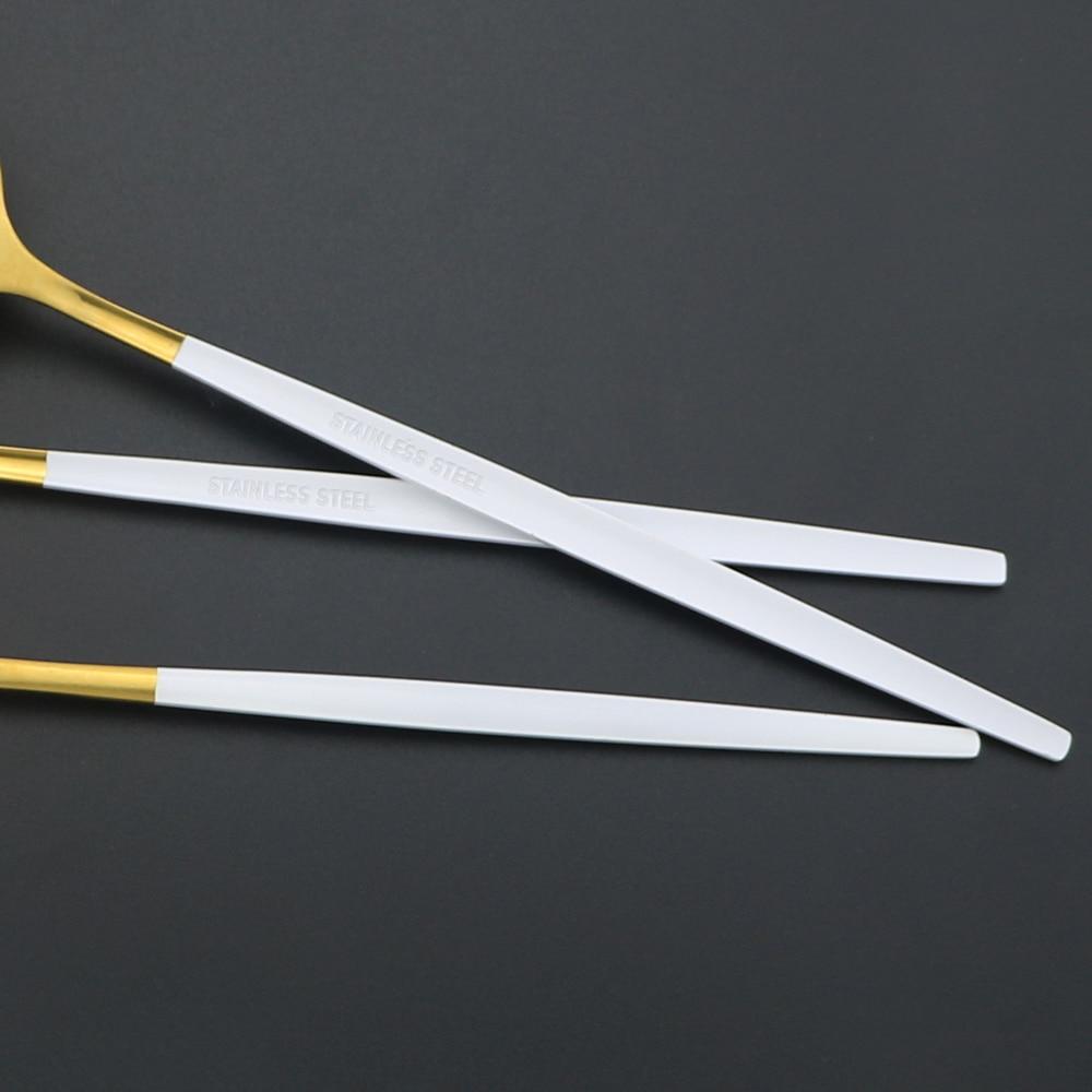 6Pcs Dinnerware Set White Gold Cutlery Set For One 304 Stainless Steel Knife Forks Spoons Dinner Set Kitchen Silverware Tableware Set