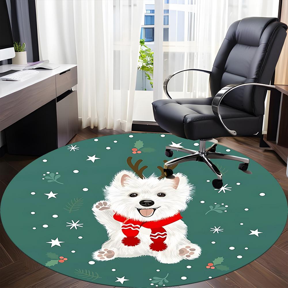 1PC Christmas Pup Office Round Area Rug, Mat Suitable ForOffice, Under Office Chairs Bedroom Living Room Home Decor, Room Deco