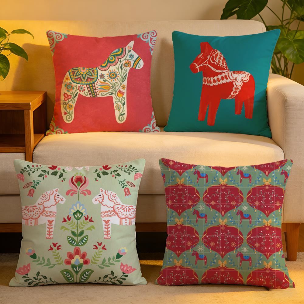 Cushion Cover Linen SkinFriendly Soft Decorative Case For Sofa Home Decor Anime Dala Horse Print Pillow cover