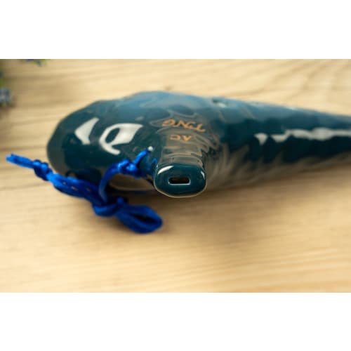 TNG Ocarina, Alto/C/AC, 12-Hole, Emerald, Premium Quality, Glazed Finish with Ocean Wave Pattern (Blue), Strap Included