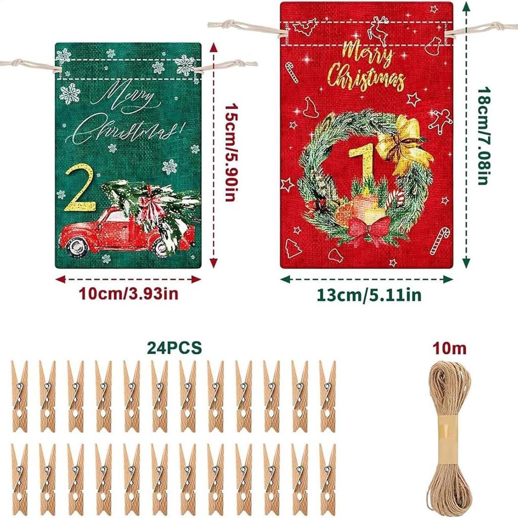 Christmas Bag 24Piece Countdown Calendar Pouch Christmas Candy Bag For Party Birthday Kids Tree Candy Wedding Holiday Baby