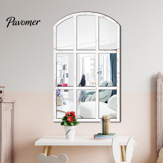 Adesivi Specchio da Parete Stile Boho Decorazione Finestra ad Arco, Specchio Finto Acrilico con Cornice in Legno, Adesivo da Incollare per Casa, Adesivo Autoadesivo per Vetro Finestra