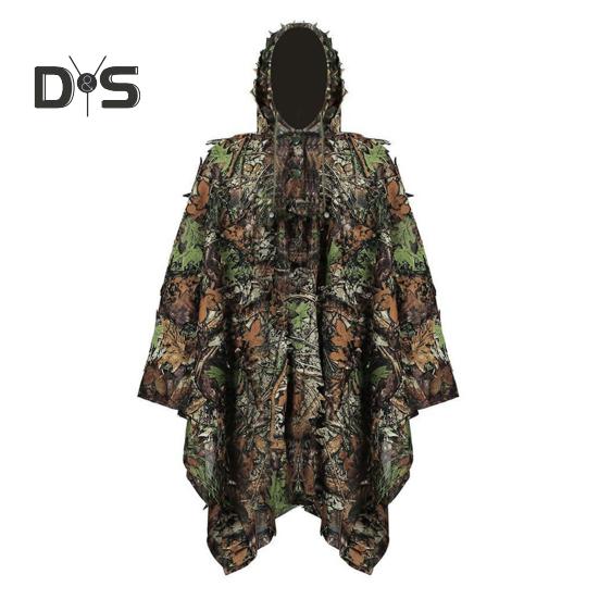 

Outdoor Disguise Top 3D Decor Leaves Deathable Drawstring Button Hunter Ghillie Cloak Forest Camouflage Cape CS Training Джунглі Куртка з капюшоном камуфляжний