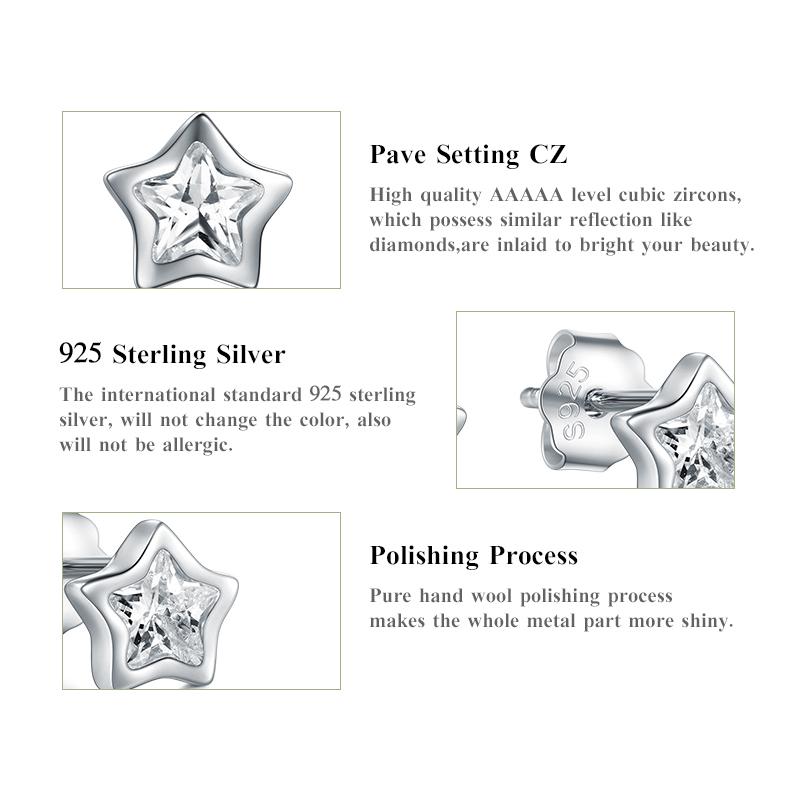 MODIAN 925 Sterling Silber Klare Funkelnde Zirkonia Sterne Ohrstecker Für Damen Exquisiter Modeschmuck