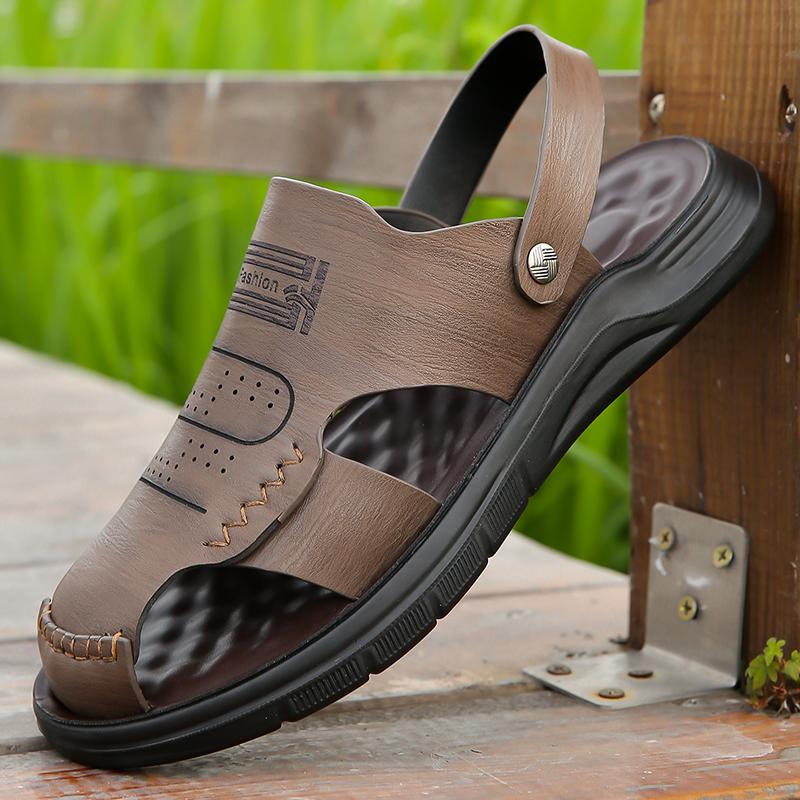 

Men s Sandals Non Slip Genuine Leather High Quality Casual Summer Slippers Wear Resistant Thick Sole Outdoor Shoes Men 38