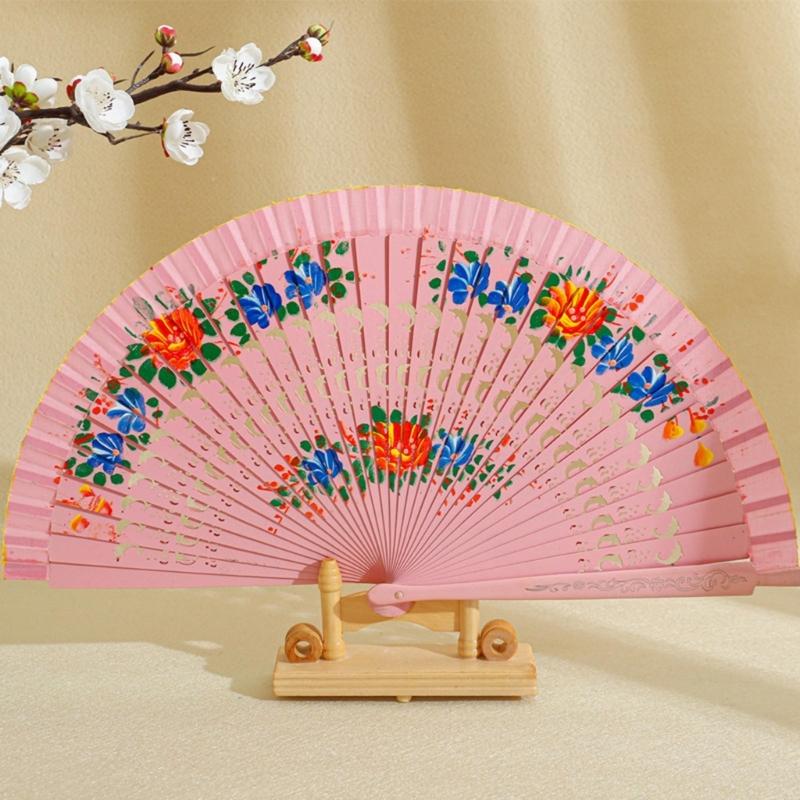 Folding Fan Wood Spanish Fan For Dancing Printing Hand Folding Fan Home Decorations