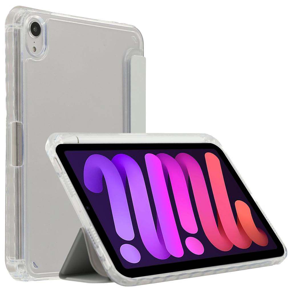 For iPad mini (2024)/(2021) Case Origami Stand PU Leather Clear Back Tablet Cover