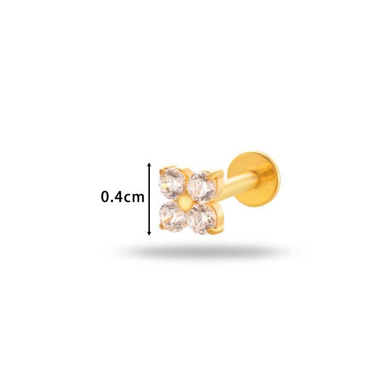 1 pièce G23 Titane Massif Filetage Interne Dos Plat Fleur CZ Clou de Tragus Cartilage Boucle d'Oreille Helix Rook Lobe Labret Bijou de Piercing