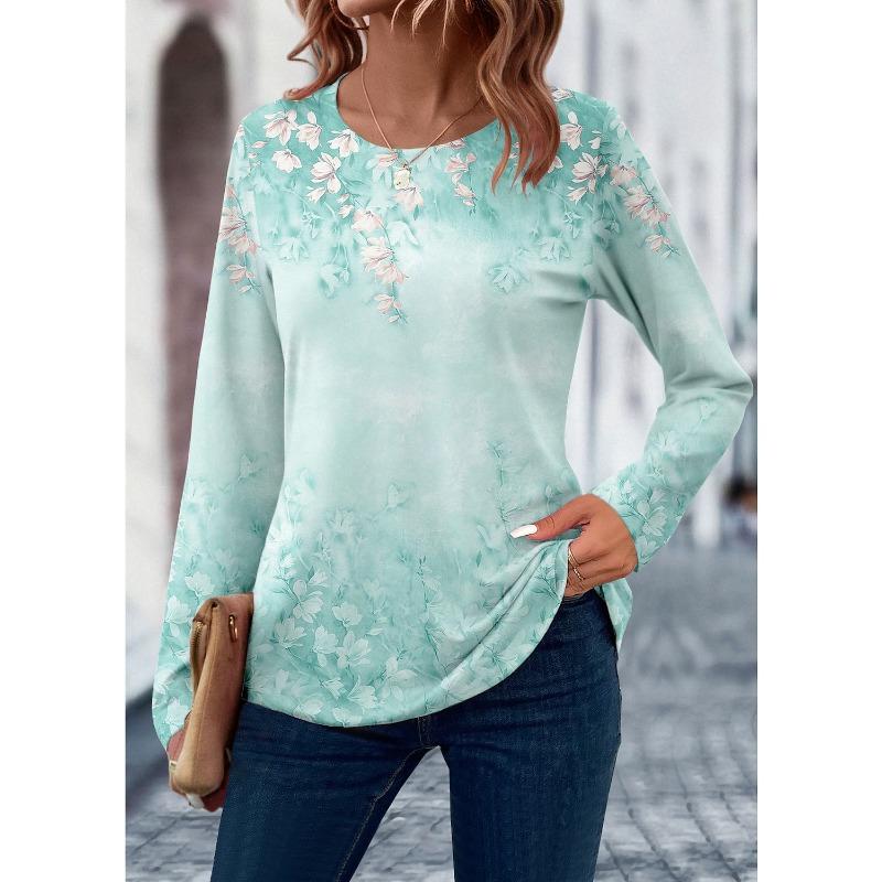 Autumn Women's T Shirt 3D Print Floral Leaf Design Long Sleeve Daily Weekend Fashion Round Neck Clothing Top