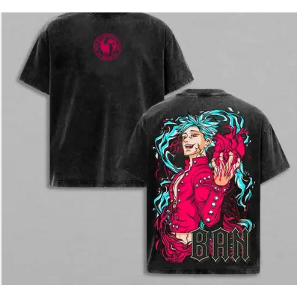 The Seven Deadly Sins Escanor Maglietta Manga Maglietta Lavata Vintage Abbigliamento Uomo Top a Manica Corta